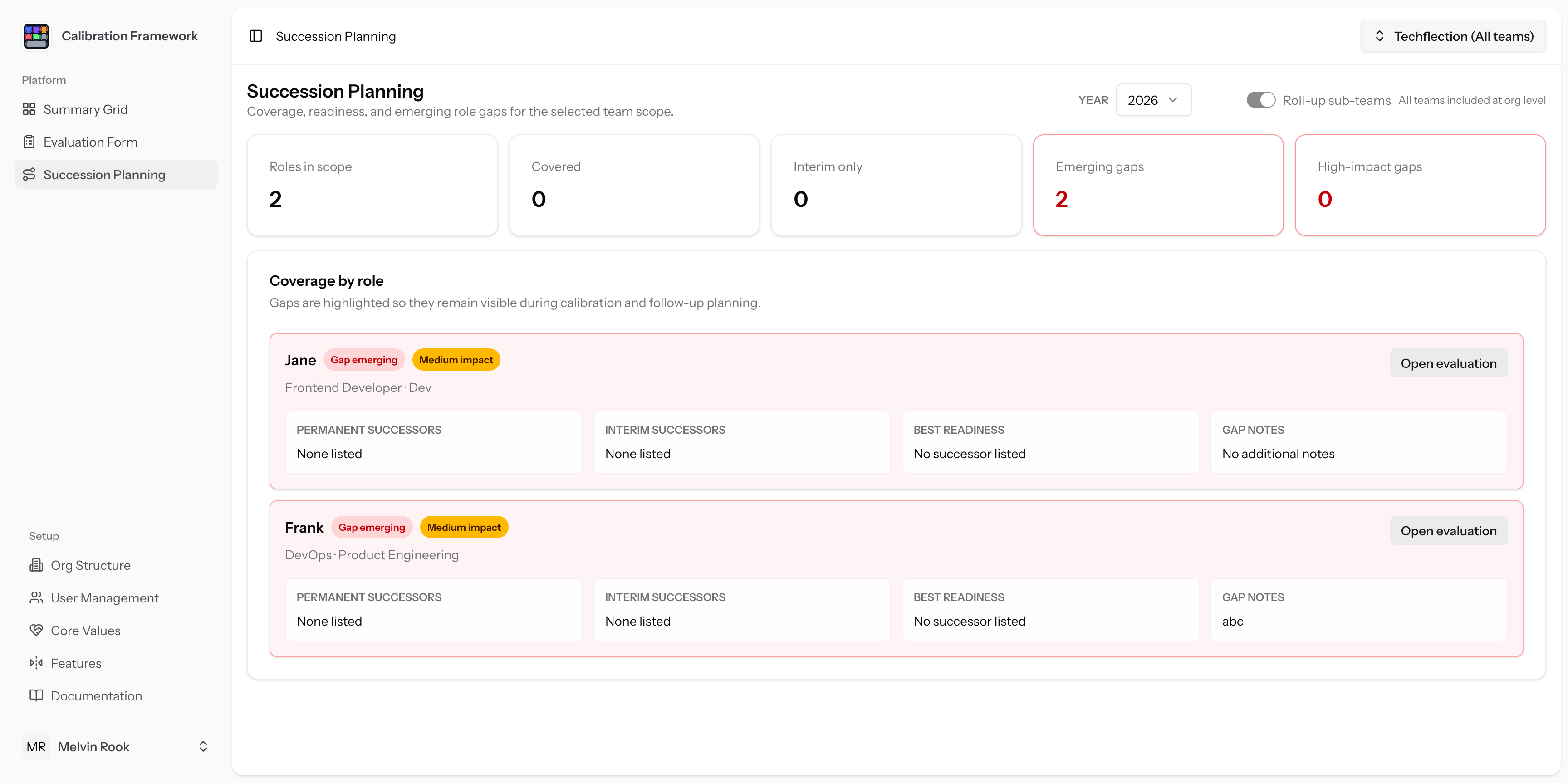 Extended modules screen showing succession planning and employee action tracking workflows.